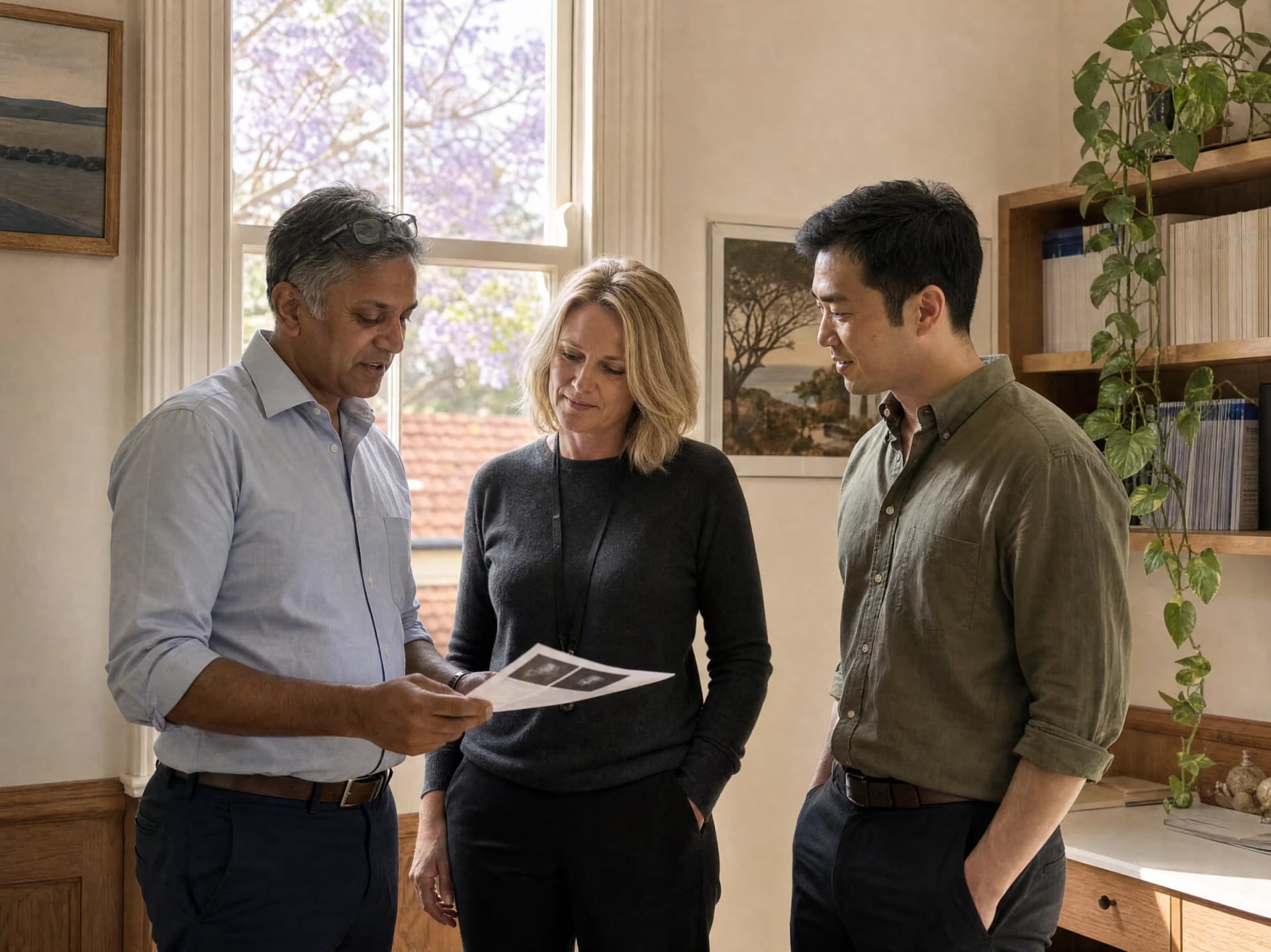 Three specialists talking together in the consulting suite of their own practice